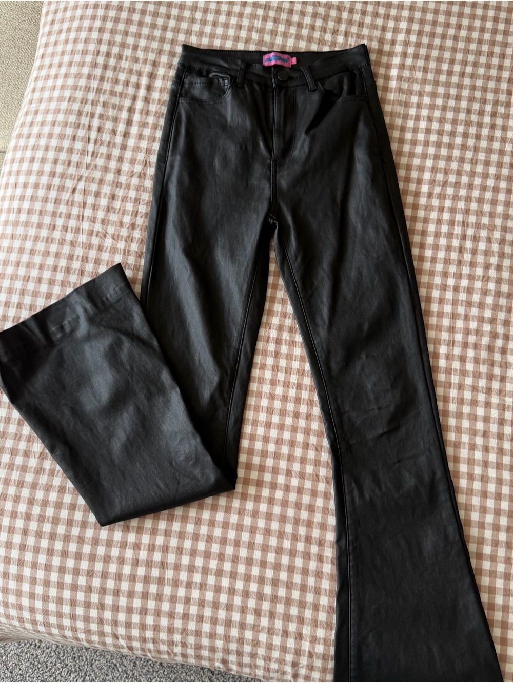 Edikted Luna Faux Leather Flare Leg Black Pleather Jeans